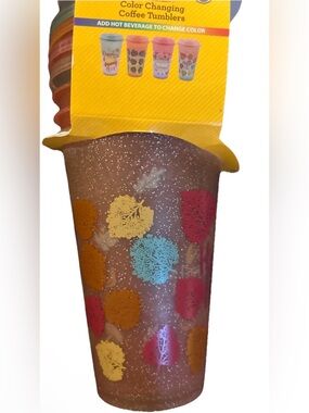 Color-Changing Floral Travel Tumbler - Pink with Multicolor Flowers